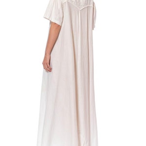 Victorian Off White Hand Embroidered Organic Linen Short Sleeve Nightgown Duster Dress image 7