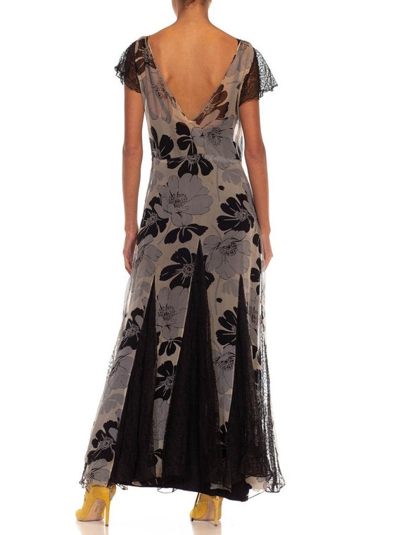 1930S Grey  Black Silk Chiffon Floral Dress - image 10