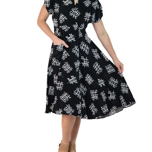 Morphew Collection Black & White Tic Tac Toe Novelty Print Cold Rayon Bias Dress Master Medium image 9