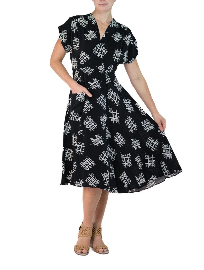 Morphew Collection Black & White Tic Tac Toe Novelty Print Cold Rayon Bias Dress Master Medium image 9