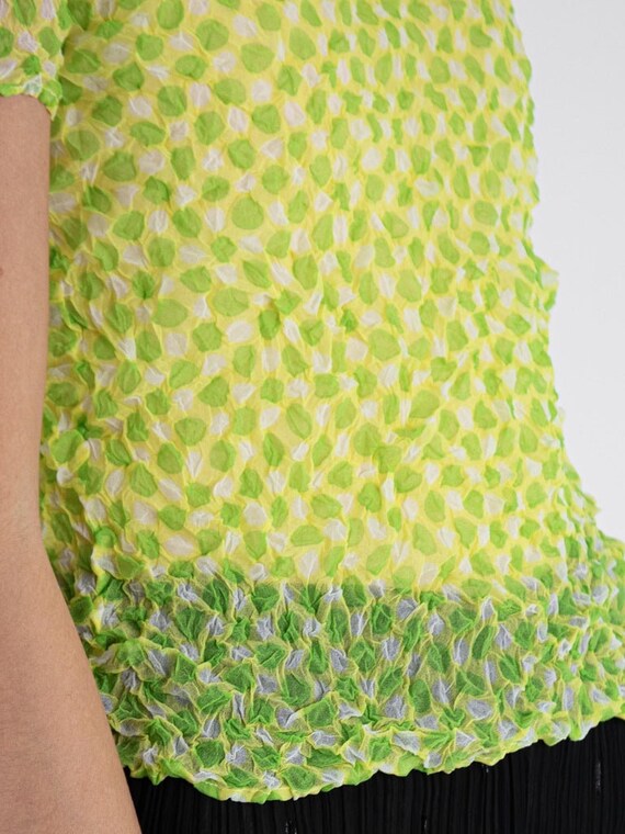 1990S Issey Miyake Lime Green Sheer Polyester Shr… - image 9