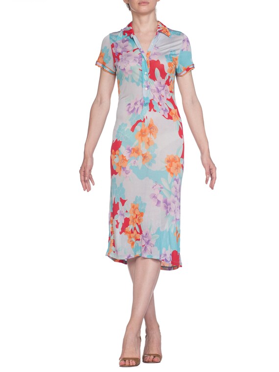 1980S LEONARD Pastel Sheer Rayon Blend Jersey Trop