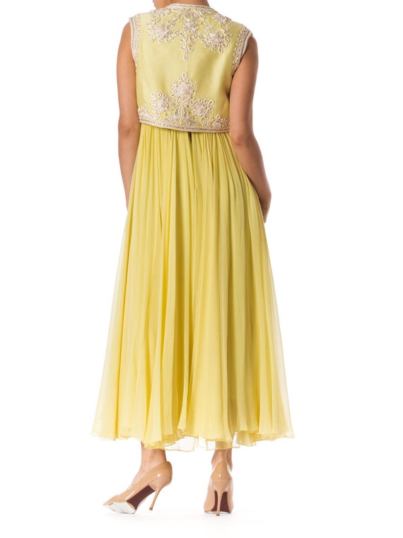 1960S Lemmon Yellow Beaded Silk Chiffon Empire Wa… - image 3