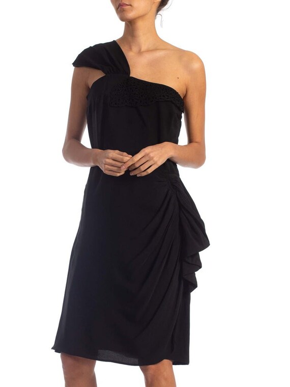 1940'S Black Rayon Crepe One Shoulder Draped Pepl… - image 3