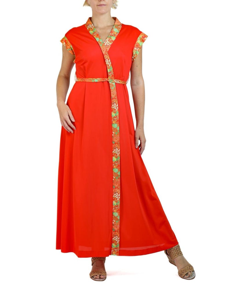 1970S Red, Green Yellow Belted Dress image 5