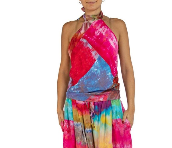 Morphew Collection Ice Dyed Silk Halter Tie Scarf Top