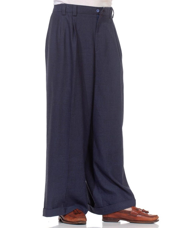 1990S Navy Blue Very Wide Leg Men's Pants - image 7