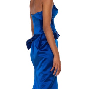 2000S Zac Posen Electric Blue Silk Duchess Satin Strapless Cocktail Dress image 8