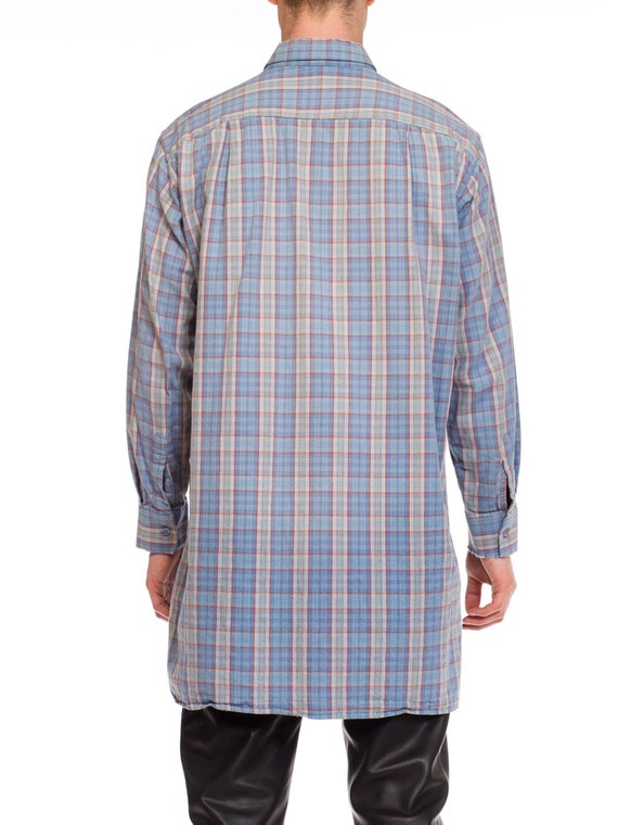 1950S Blue Plaid Cotton Men's Tunic Shirt - image 2