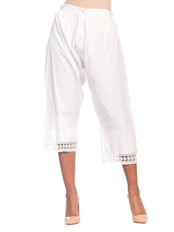 1890S White Organic Cotton & Lace Victorian Knicke