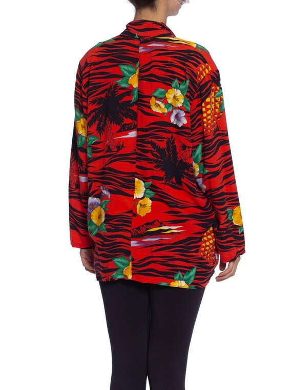 1970S Red Rayon Tropical Print Oversized Jacket - image 4