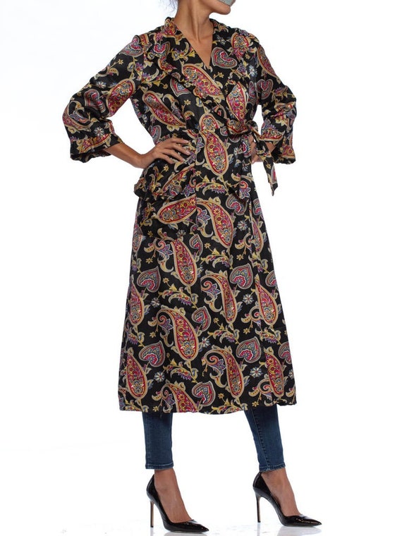 1940S Black Paisley Cotton  Rayon Satin Faced Fle… - image 6