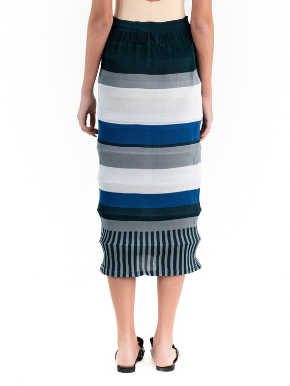 1990S Issey Miyake Mixed Blues Polyester Striped … - image 5