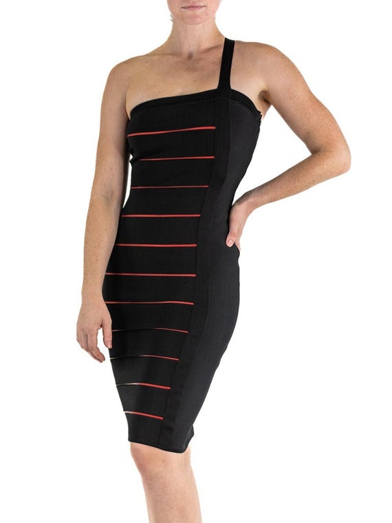 1990S Herve Leger Black  Red Rayon Blend Body-Con… - image 5