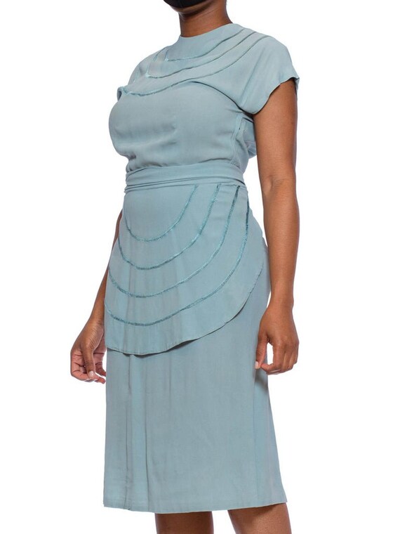 1940S Mint Blue Rayon Crepe Dress With Sash Belt … - image 6