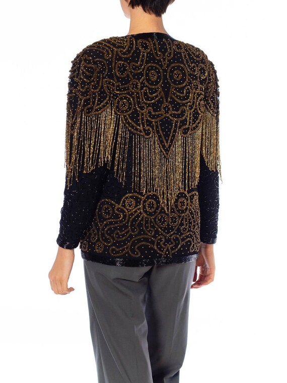 1980S Black  Gold Silk Beaded Fringe Jacket - image 5