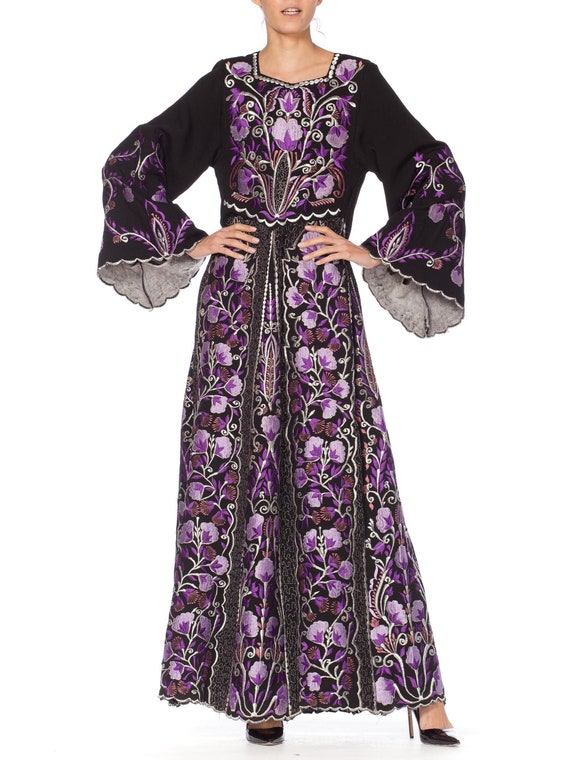 1970S Purple Embroidered  Metallic Floral Dress - image 2