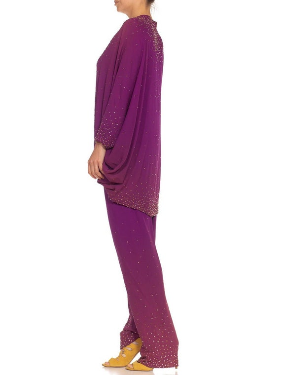 1970S Halston Purple Silk Chiffon Metallic Studde… - image 2