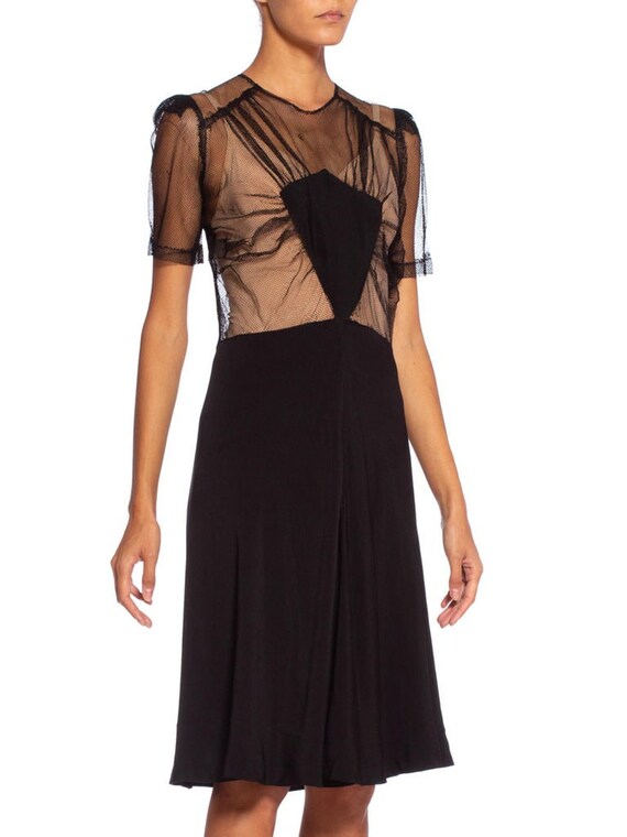 1940S Black Silk Bias & Net Dress - image 7