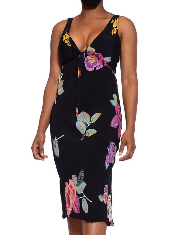 1990S Black Pink Bias Cut Rayon Backless Dress
