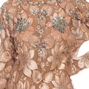 1980S GALANOS Blush Pink Silk Crystal & Sequin Beaded Lace Blouse With Chiffon Pants Evening Ensemble image 3