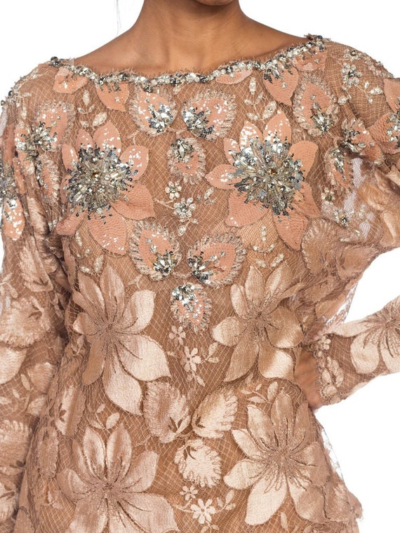 1980S GALANOS Blush Pink Silk Crystal & Sequin Be… - image 3