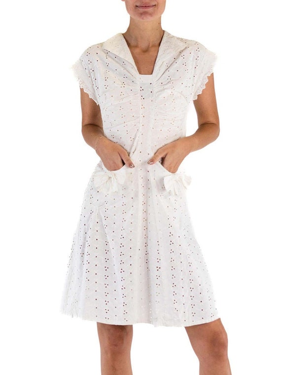 1930S White Cotton Eyelet Lace Cute Little Dress … - image 4