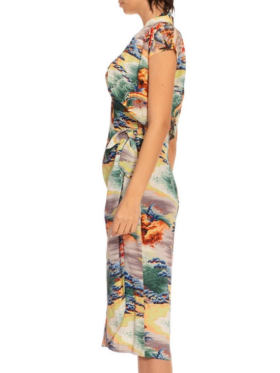 1940S Green  Orange Cotton Silk Hawaiian Printed … - image 2