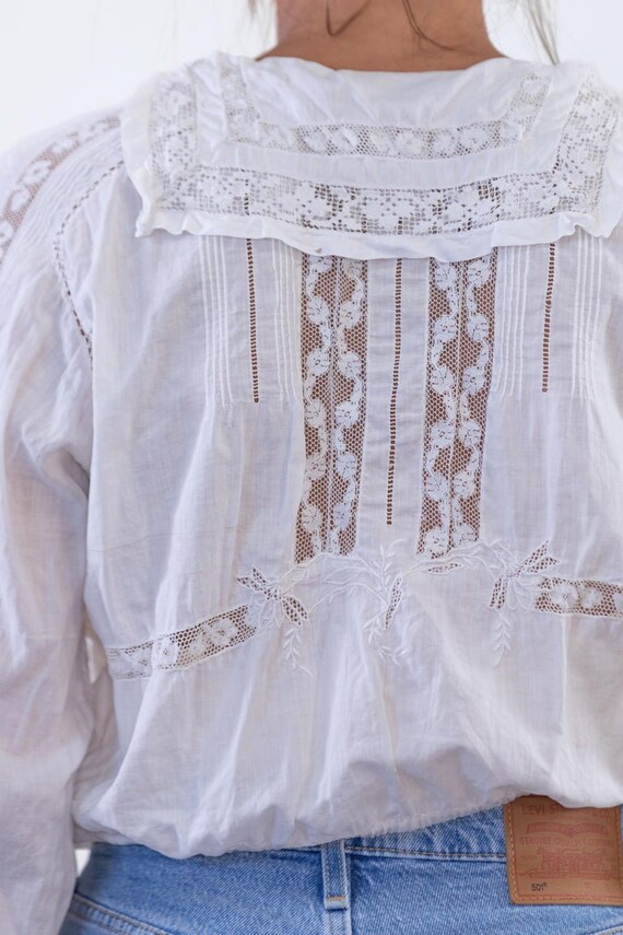 1900S White Cotton Voile  Lace Hand Made Blouse - image 8