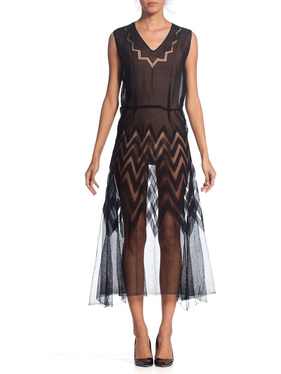 1930s-sheer Silk Chiffon And Tulle Net Dress Size: