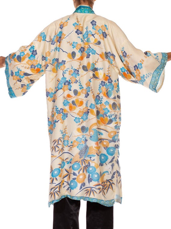 1960S Blue  Cream Floral Silk Kimono - image 9