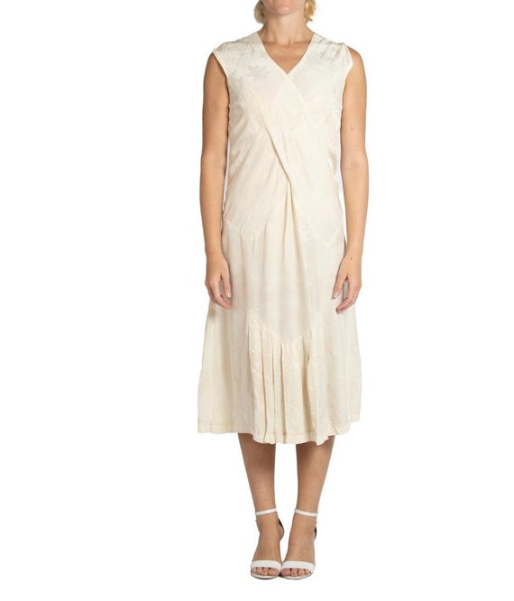 1920S Ivory Silk Jacquard Minimalist Dress