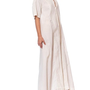 Victorian Off White Hand Embroidered Organic Linen Short Sleeve Nightgown Duster Dress image 9