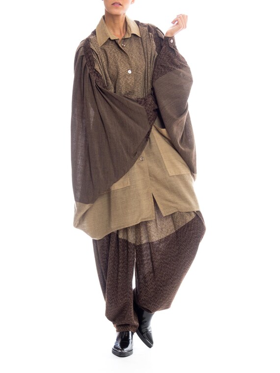 1980S ISSEY MIYAKE Tan & Brown Wool Blend Oversiz… - image 7
