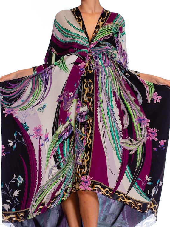 2000S ROBERTO CAVALLI Grey & Purple Psychedelic Silk … - Gem