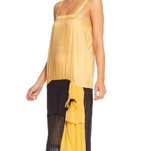 1920'S Yellow & Black Silk Chiffon Slip Dress Meant To Be Worn Under An Evening Top image 1