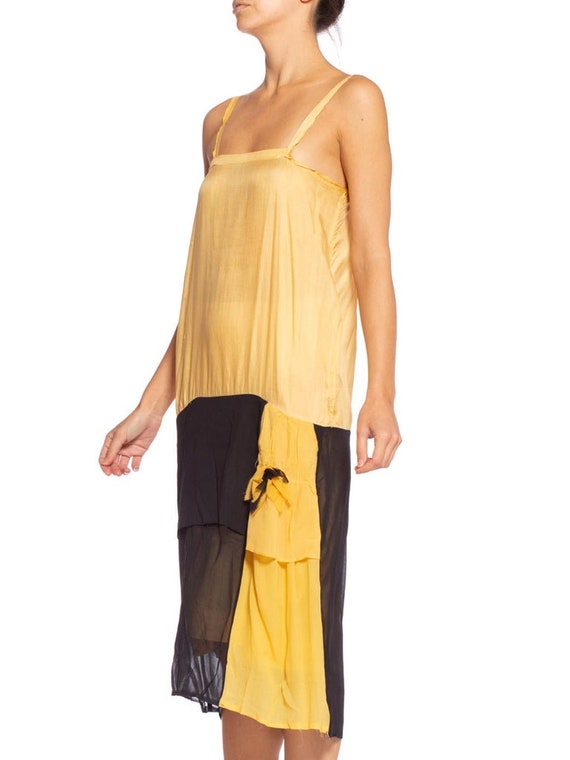 1920's Yellow & Black Silk Chiffon Dress