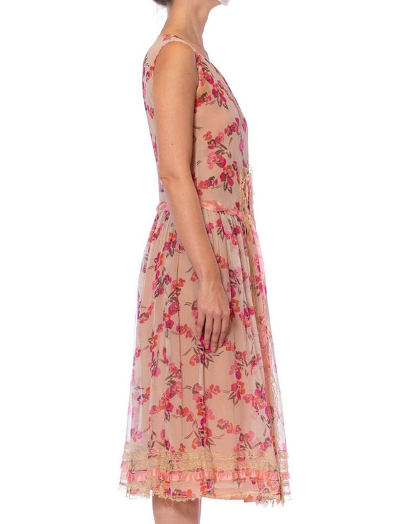 1920S  Pink Floral Silk Chiffon Fully Lined Dress… - image 3