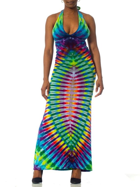 1970'S Multicolor Rayon Jersey Hand Tie Dyed Halte