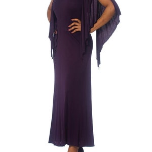 1970S SCOTT BARRIE Eggplant Purple Rayon Jersey Disco Dress image 7