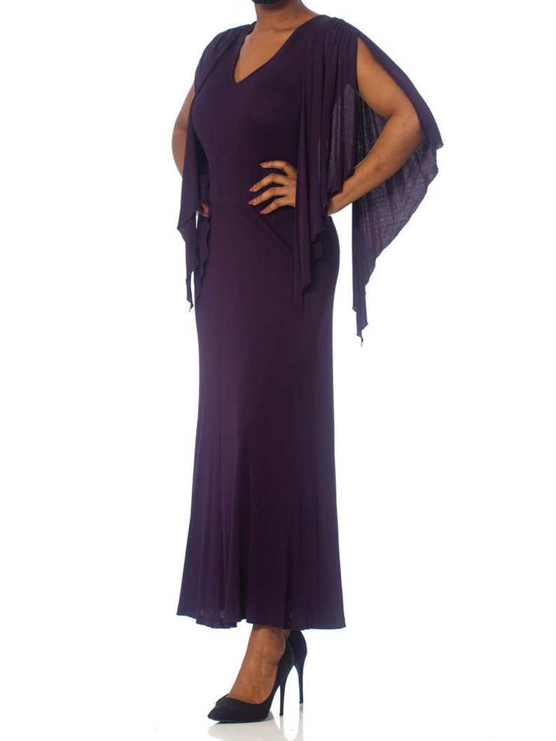 1970S SCOTT BARRIE Eggplant Purple Rayon Jersey Disco Dress image 7