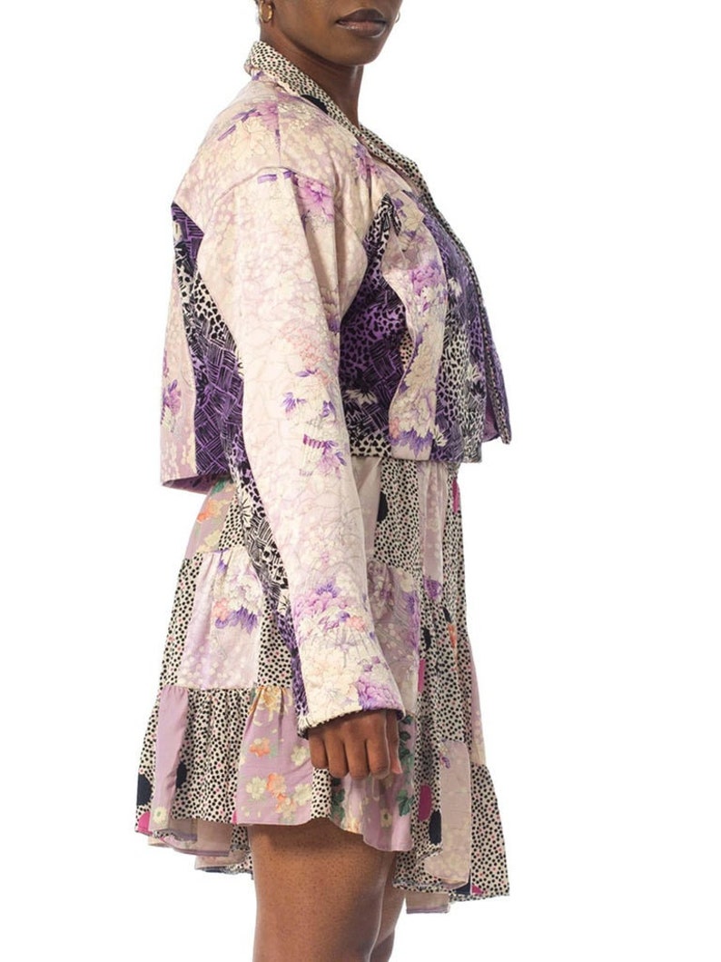 1980S Purple Printed Skirt, Top & Jacket Ensemble Made From Japanese Kimono Silk image 3