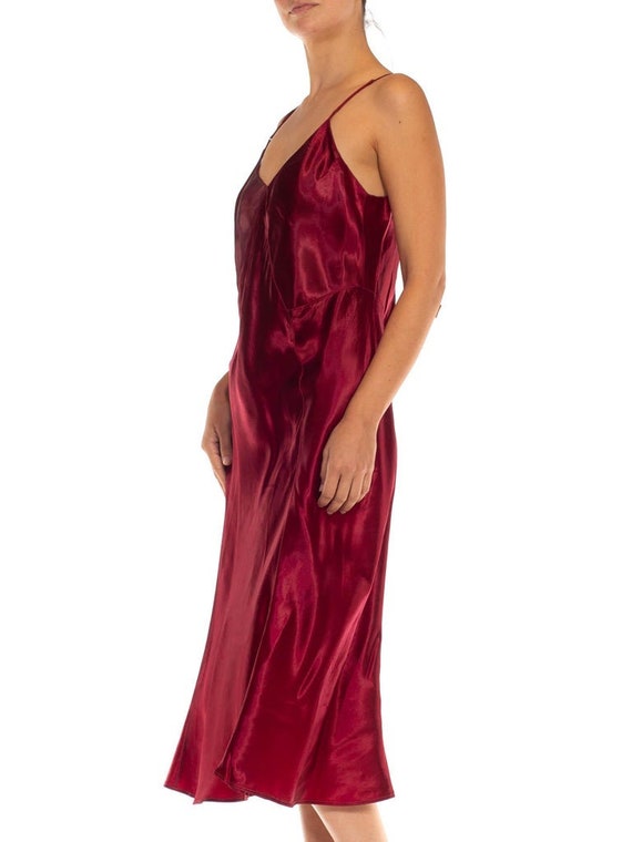 1930S Ruby Red Rayon Satin Bias Cut Slip Dress - image 2