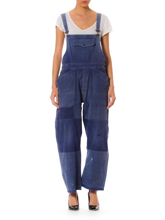 1930S Blue Cotton Men's French Workwear Distressed