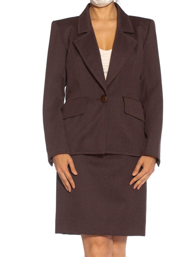 1980S Yves Saint Laurent Brown Haute Couture Wool Skirt Suit image 8