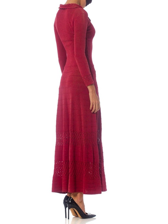 1930S Cranberry Red Rare Rayon Blend Knit Maxi Dr… - image 2