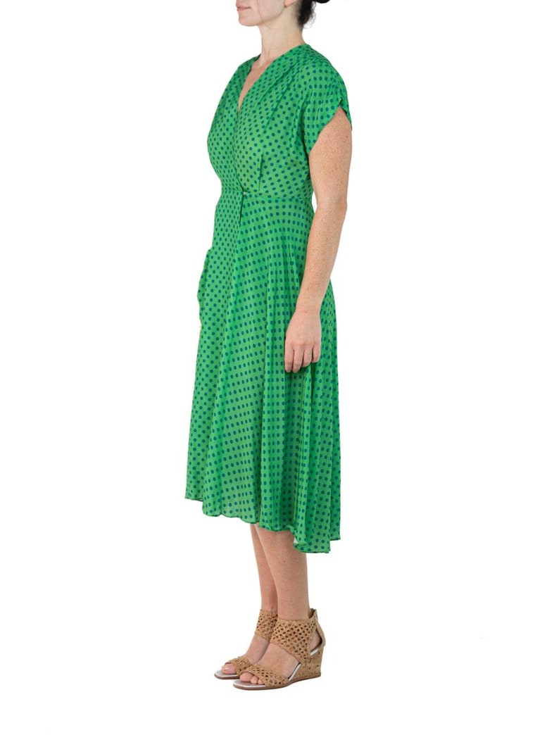 Morphew Collection Green & Blue Polka Dot Novelty Print Cold Rayon Bias Dress Master Medium image 5