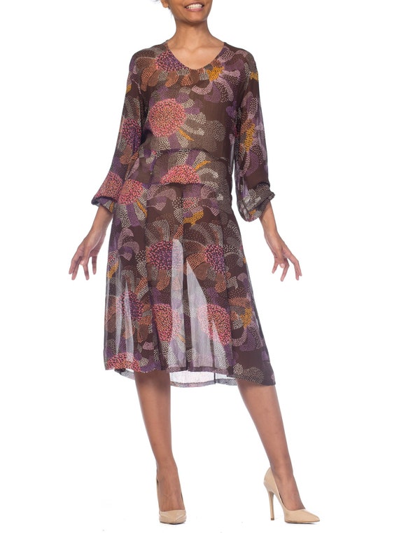 1920s-art Deco Polka Dot Floral Rayon Georgette D