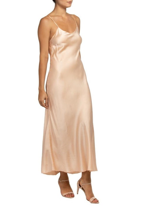 1930S Blush Pink Bias Cut Silk Charmeuse Slip Wit… - image 2