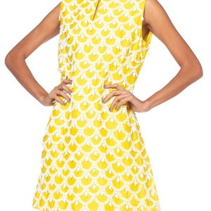 1960'S Yellow Hand Beaded Silk Radzimir Mod Cocktail Dress image 9